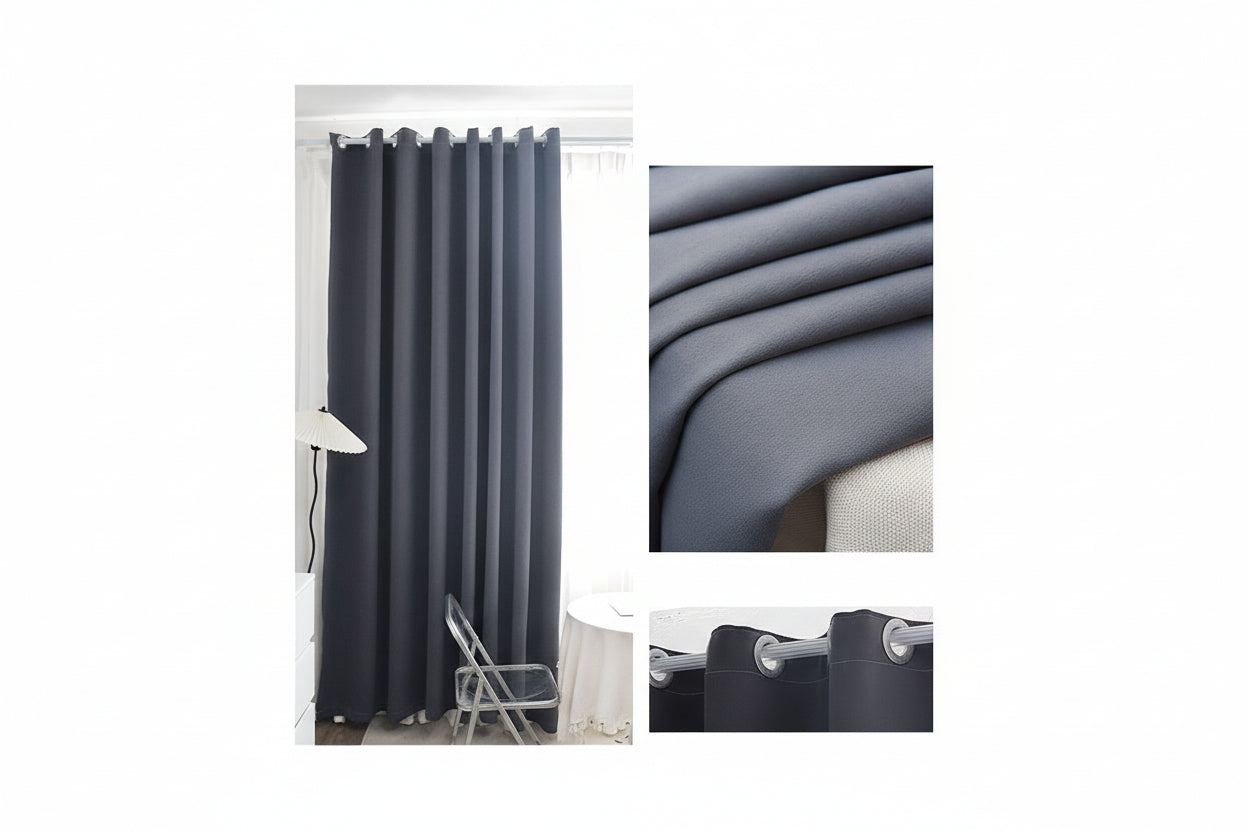 Dark gray curtain with 95% light blocking percentage displayed on a white background.