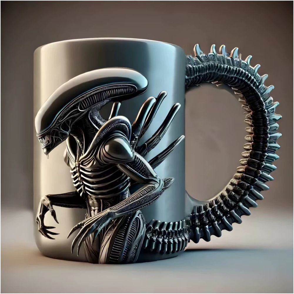 New Xenomorph Mug Shaped Coffee Mug with Heat Transfer 3D Effect Cross border Wholesale image 1