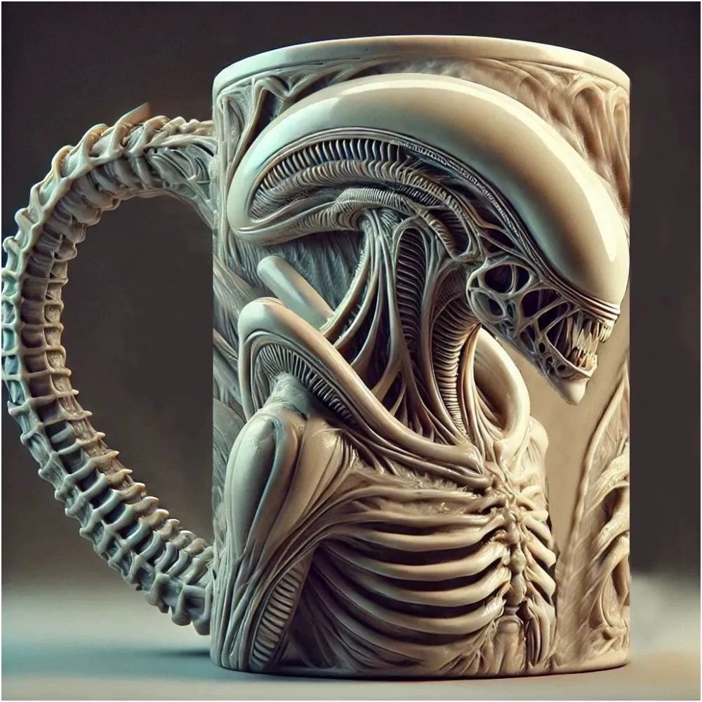 Nestfyhome Xenomorph Alien Mug – 3D Effect Heat Transfer Printed Coffee Cup, Novelty Ceramic Mug for Sci-Fi Fans & Gifts