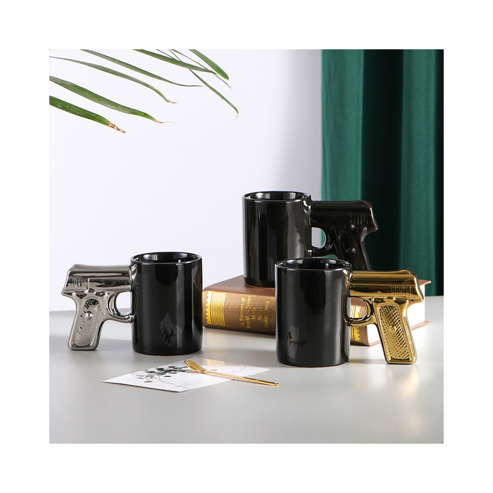 Creative ceramic mug gold and silver pistol mug gun handle mug personalized water cup coffee cup 3D shaped cup colored glaze cup image 1