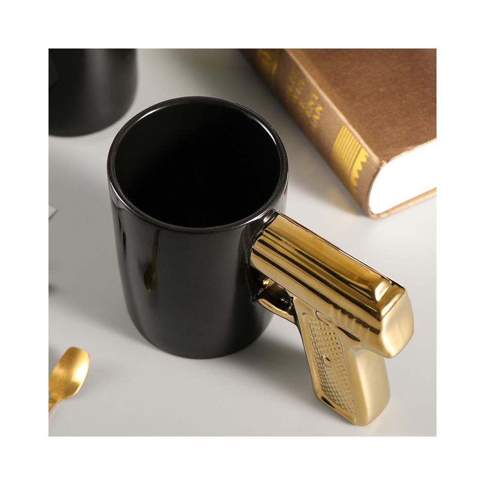 Creative ceramic mug gold and silver pistol mug gun handle mug personalized water cup coffee cup 3D shaped cup colored glaze cup image 2