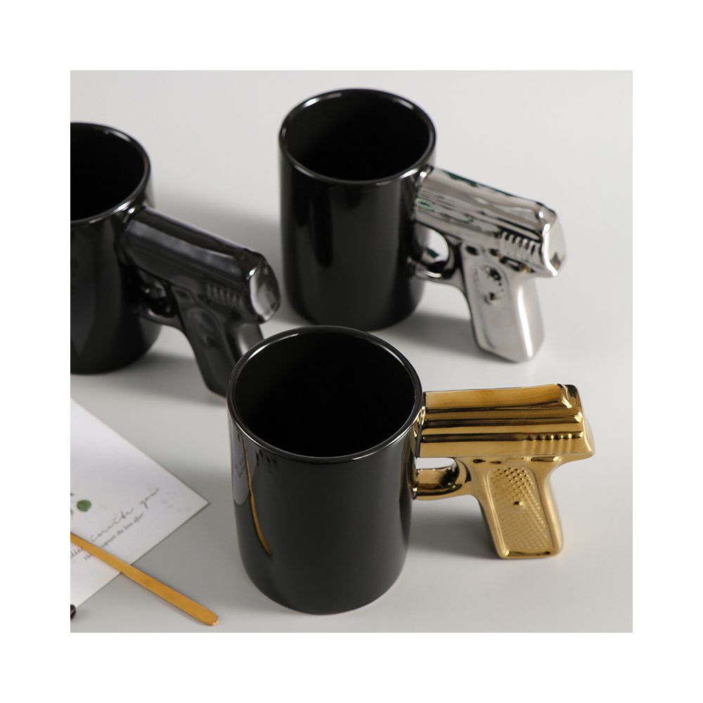 Creative ceramic mug gold and silver pistol mug gun handle mug personalized water cup coffee cup 3D shaped cup colored glaze cup image 3