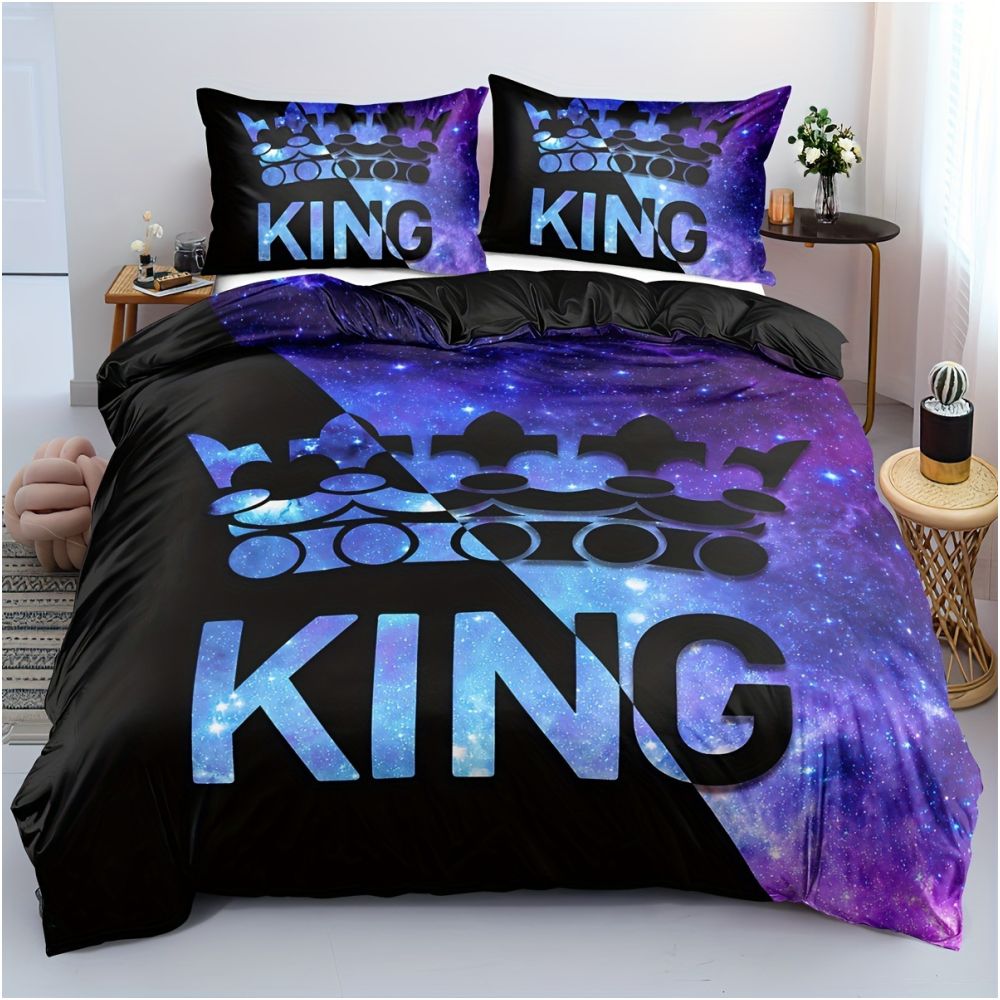 Nestfyhome Luxury Royal Crown Black Bedding Set – 3 Piece Duvet Cover Set, Elegant Bedroom Comforter Cover & Pillowcases