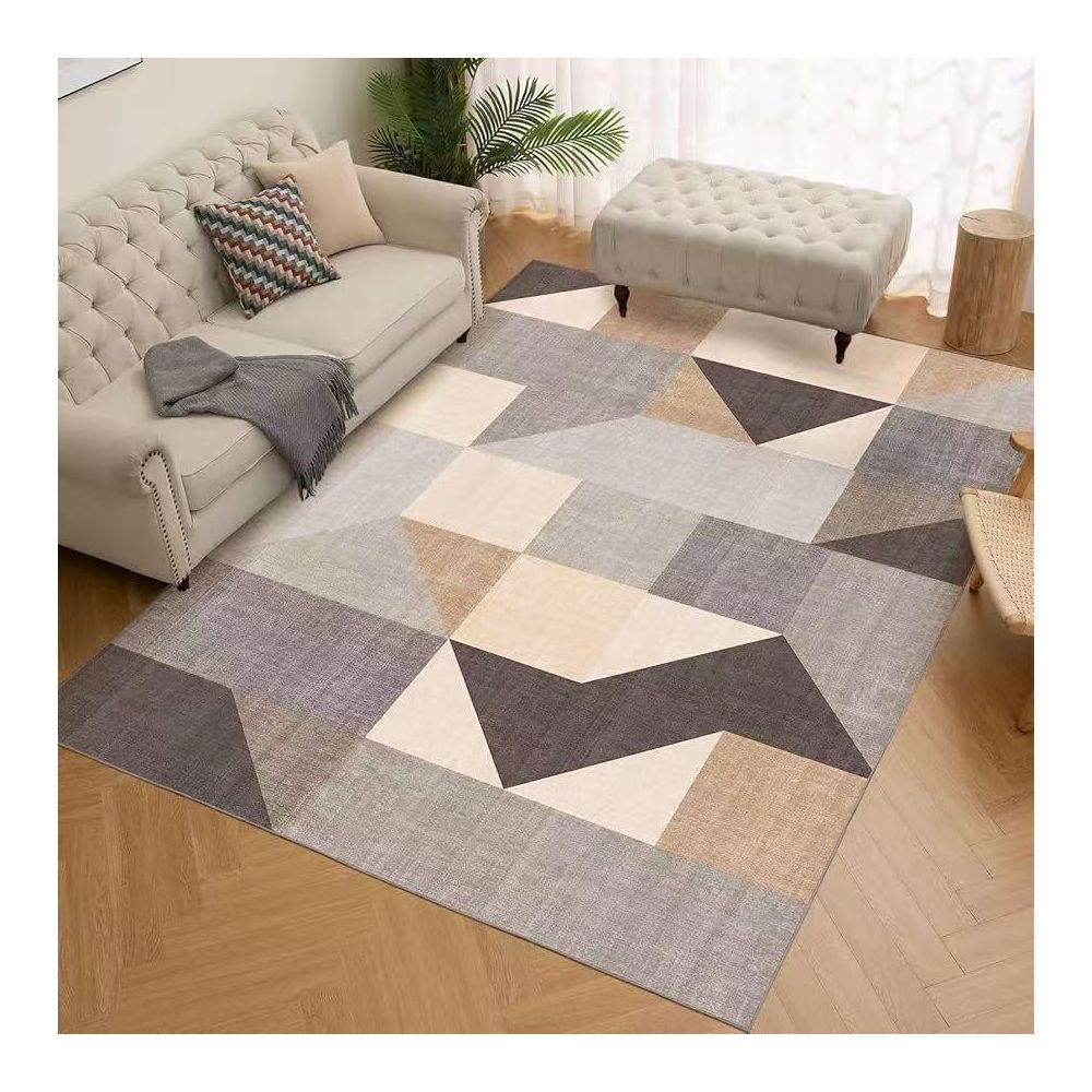 Nestfyhome Color Block Checkered Crystal Velvet Floor Mat – Non-Slip Stain Resistant Easy Care Insulating Rug for Living Room, Bedroom & Room Decor