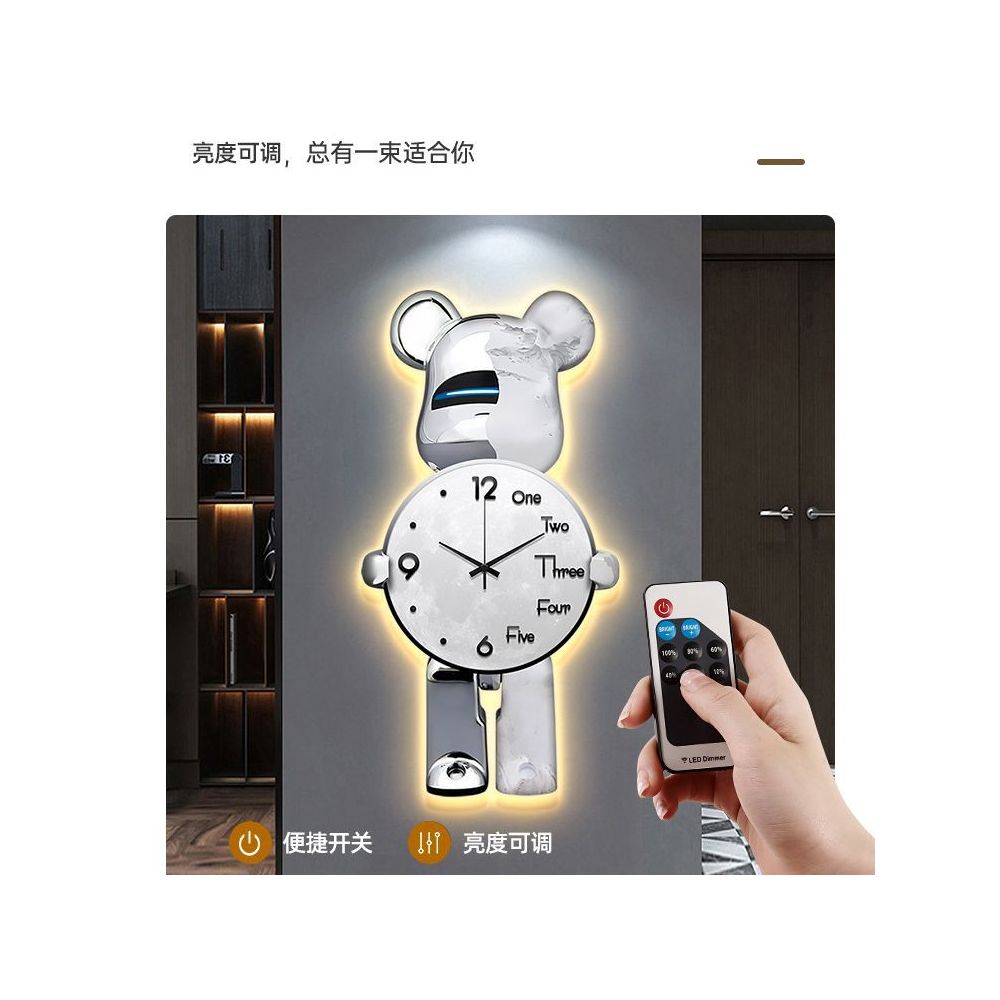 Violent Bear Clock Wall Clock Living Room Internet Celebrity Modern Simple 2025 New Atmosphere High end Creative Clock Wall Lamp image 3