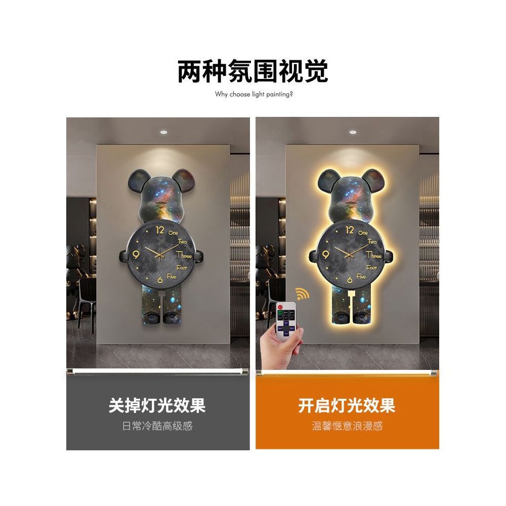 Violent Bear Clock Wall Clock Living Room Internet Celebrity Modern Simple 2025 New Atmosphere High end Creative Clock Wall Lamp image 4