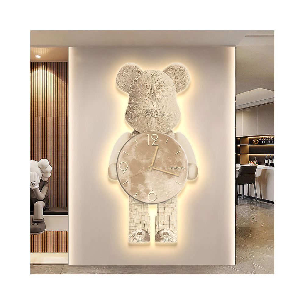 Nestfyhome Bear Wall Clock – Modern Minimalist Creative Hanging Clock with Ambient Wall Light for Living Room, 2025 New Style Luxury Room Decor