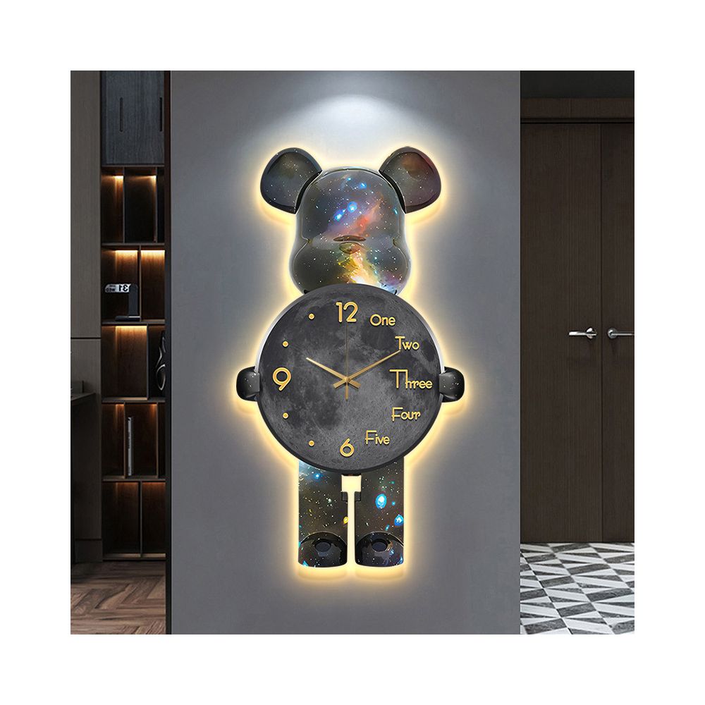 Nestfyhome Bear Wall Clock – Modern Minimalist Creative Hanging Clock with Ambient Wall Light for Living Room, 2025 New Style Luxury Room Decor