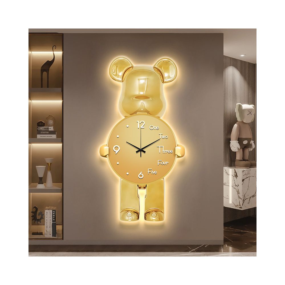 Nestfyhome Bear Wall Clock – Modern Minimalist Creative Hanging Clock with Ambient Wall Light for Living Room, 2025 New Style Luxury Room Decor