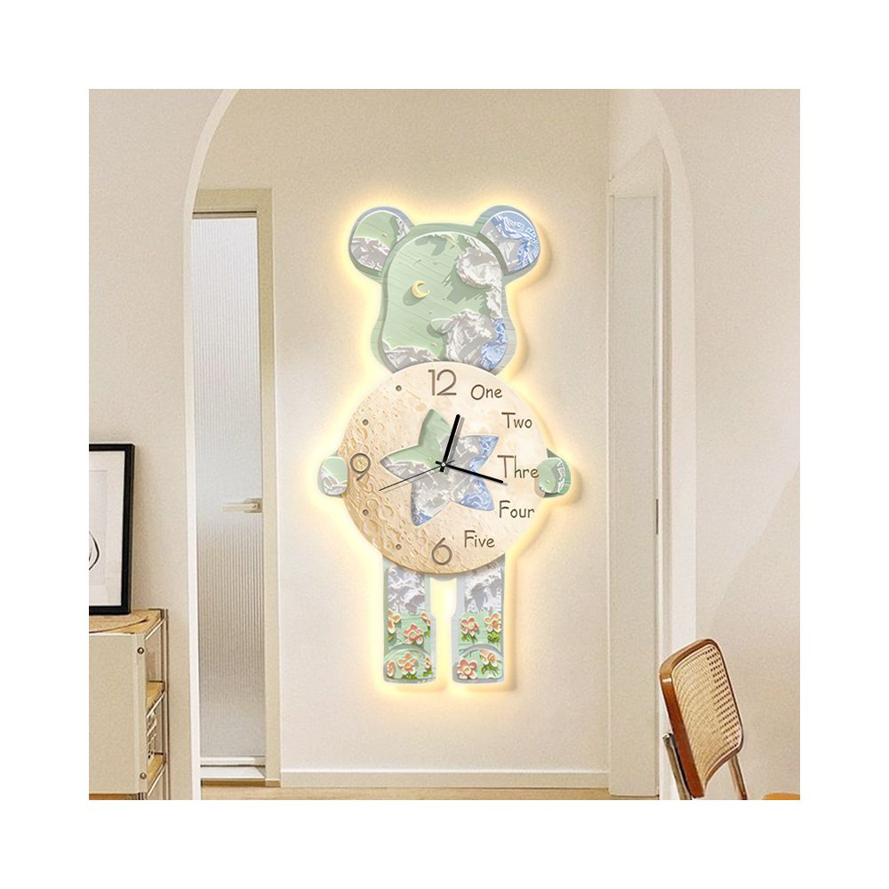 Nestfyhome Bear Wall Clock – Modern Minimalist Creative Hanging Clock with Ambient Wall Light for Living Room, 2025 New Style Luxury Room Decor