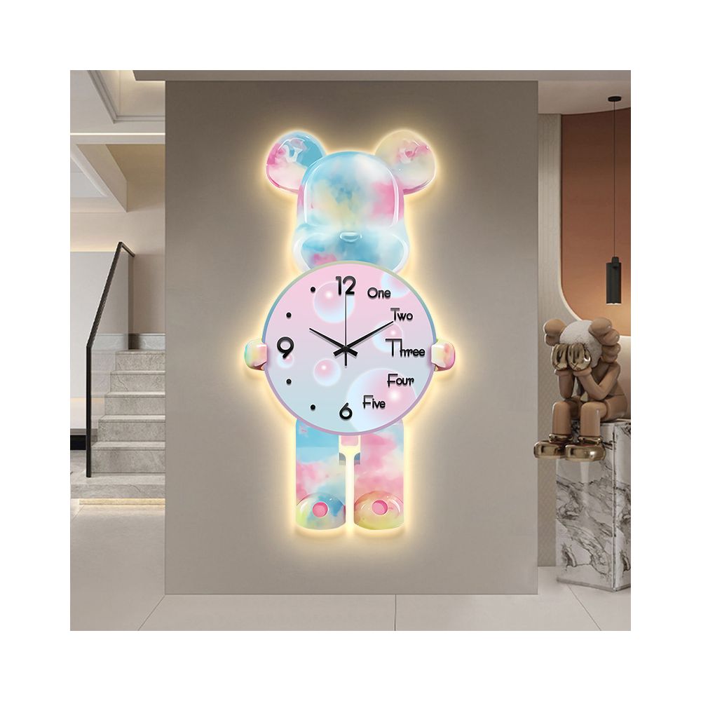 Nestfyhome Bear Wall Clock – Modern Minimalist Creative Hanging Clock with Ambient Wall Light for Living Room, 2025 New Style Luxury Room Decor