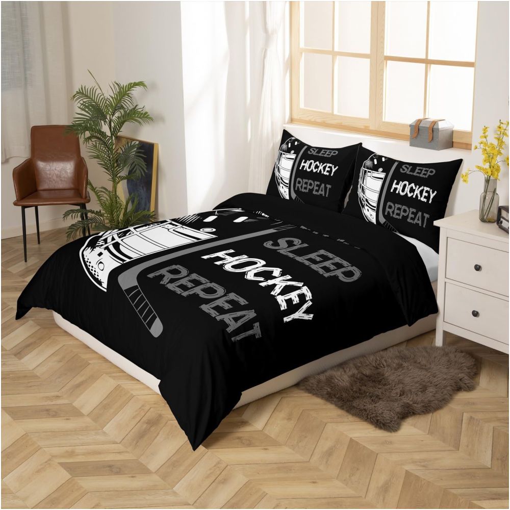 Ice hockey and field hockey bedding set sports bed down comforter children s winter sports and games three piece set image 1