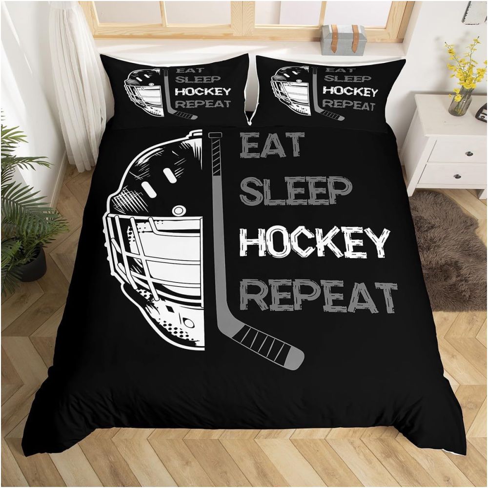 Ice hockey and field hockey bedding set sports bed down comforter children s winter sports and games three piece set image 2