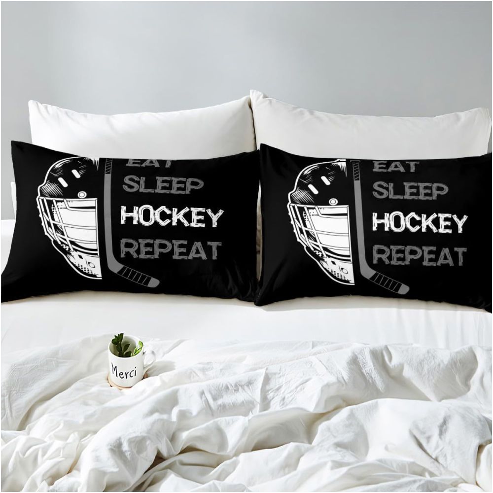 Ice hockey and field hockey bedding set sports bed down comforter children s winter sports and games three piece set image 3