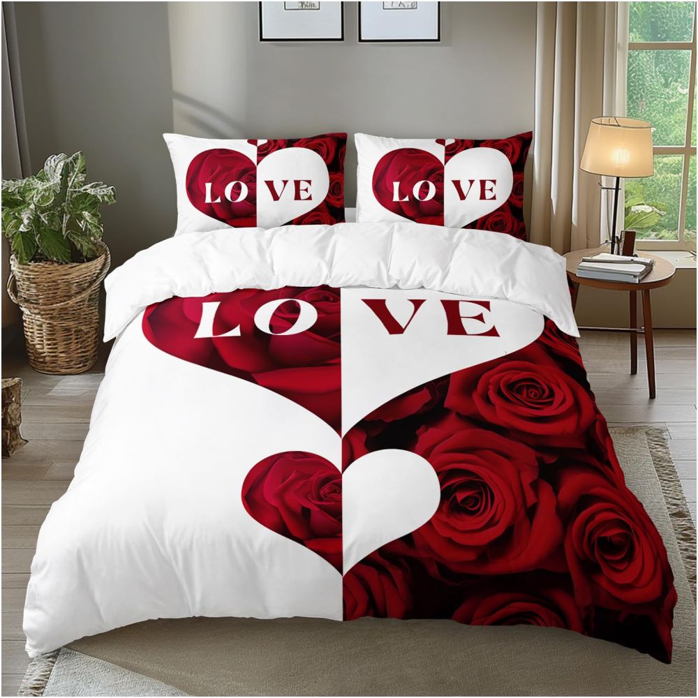 Valentine s Day heart shaped rose print down duvet cover brushed three piece bedding set source factory exclusively for foreign trade and cross border e commerce image 3