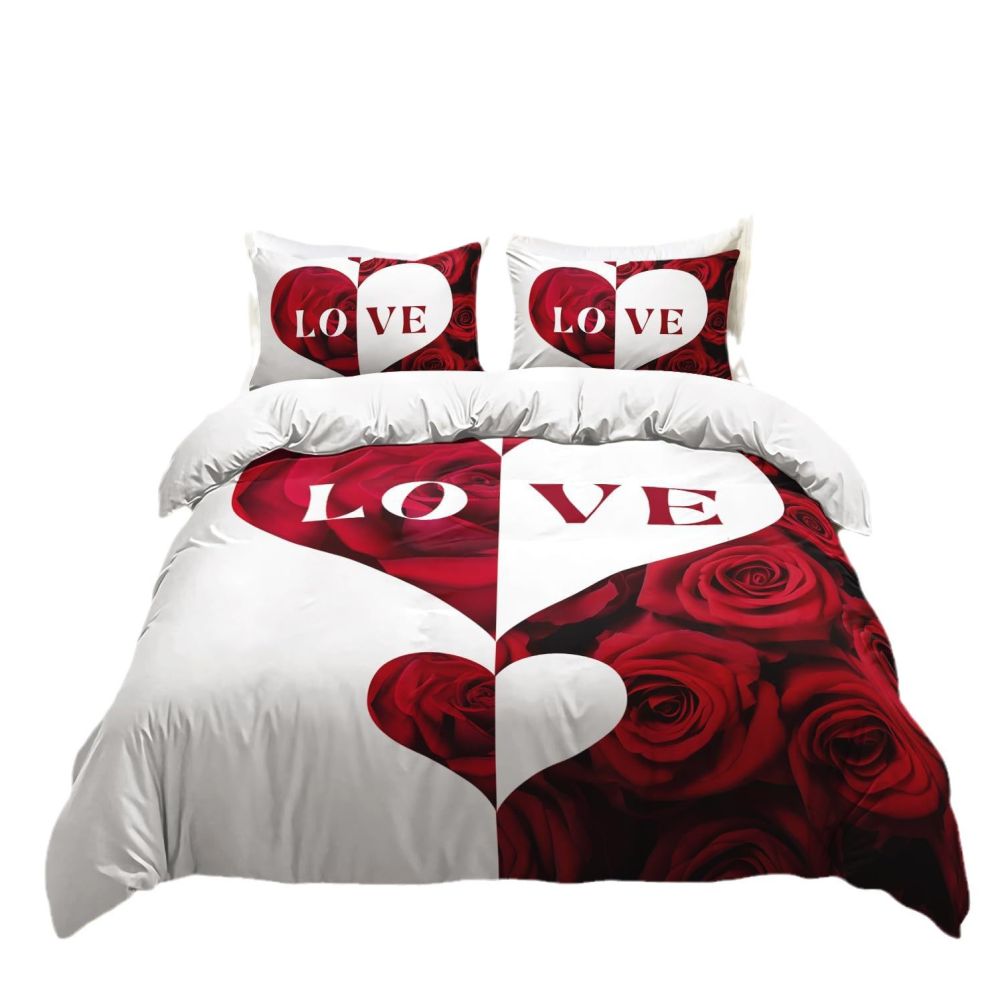 Valentine s Day heart shaped rose print down duvet cover brushed three piece bedding set source factory exclusively for foreign trade and cross border e commerce image 4
