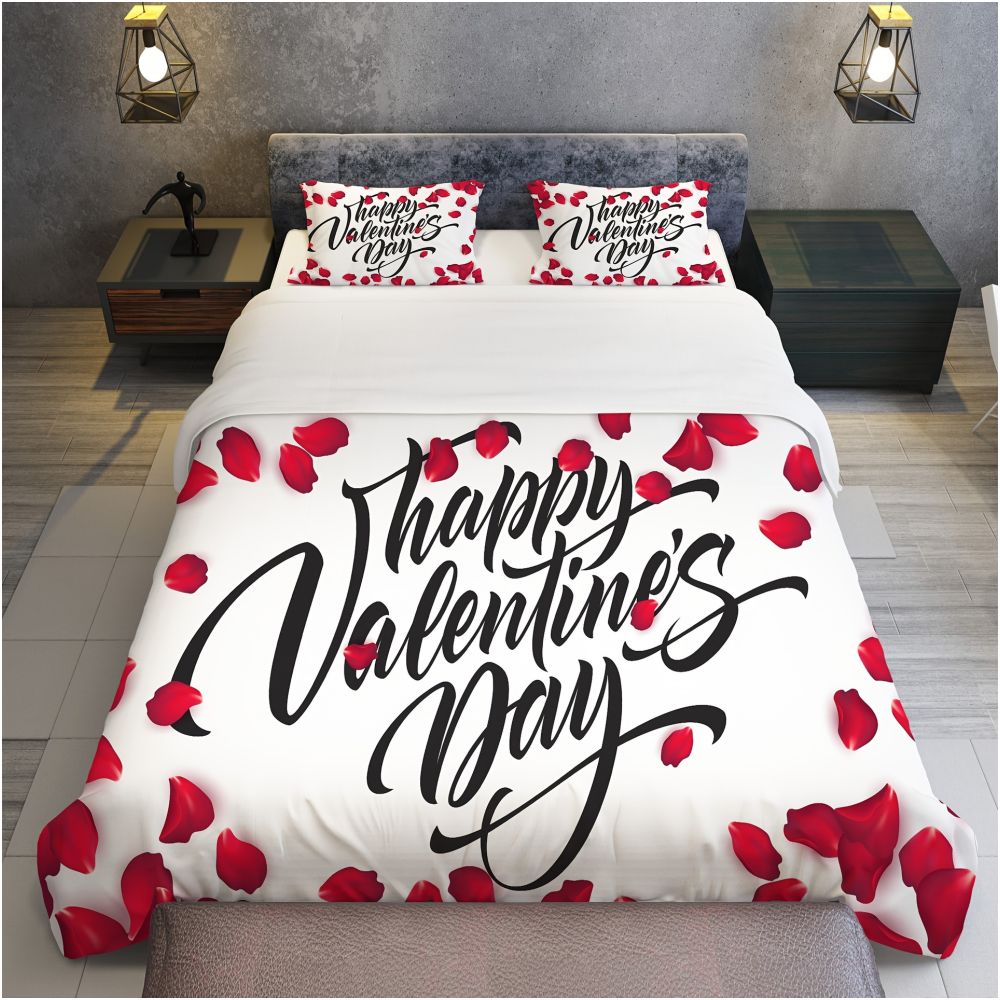 Nestfyhome Heart-Shaped Rose Print Down Duvet Cover – Brushed 3-Piece Bedding Set
