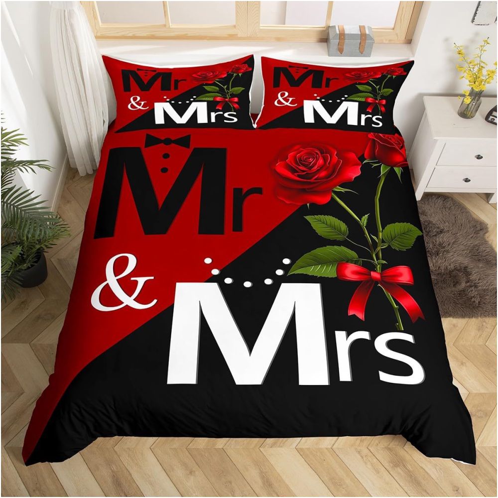 Nestfyhome Heart-Shaped Rose Print Down Duvet Cover – Brushed 3-Piece Bedding Set