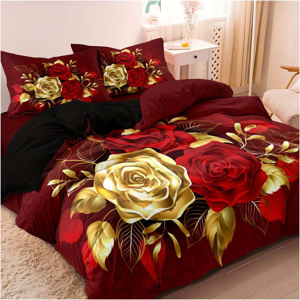 Romantic rose gold floral print down duvet cover cross border all season bedding soft bedroom and guest room decor image 1