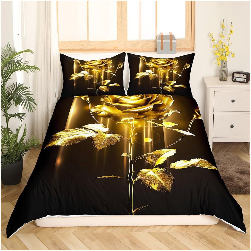 Nestfyhome Romantic Rose Gold Floral Print Down Duvet Cover – Cross-Border All-Season Bedding, Soft Bedroom & Guest Room Decor