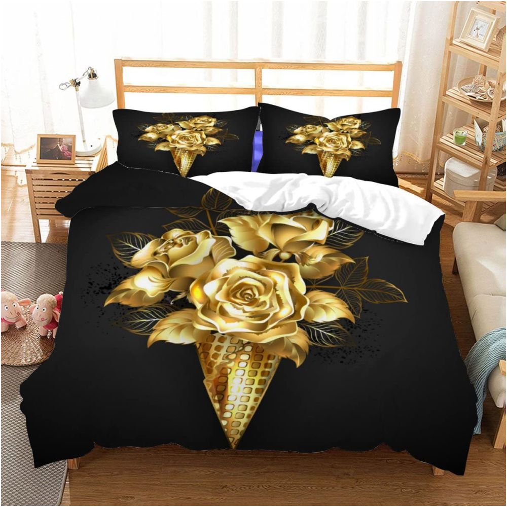 Nestfyhome Romantic Rose Gold Floral Print Down Duvet Cover – Cross-Border All-Season Bedding, Soft Bedroom & Guest Room Decor