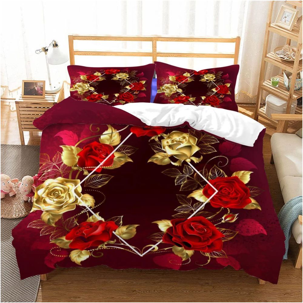 Nestfyhome Romantic Rose Gold Floral Print Down Duvet Cover – Cross-Border All-Season Bedding, Soft Bedroom & Guest Room Decor