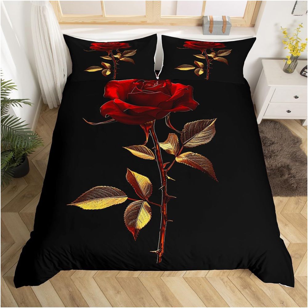 Nestfyhome Romantic Rose Gold Floral Print Down Duvet Cover – Cross-Border All-Season Bedding, Soft Bedroom & Guest Room Decor