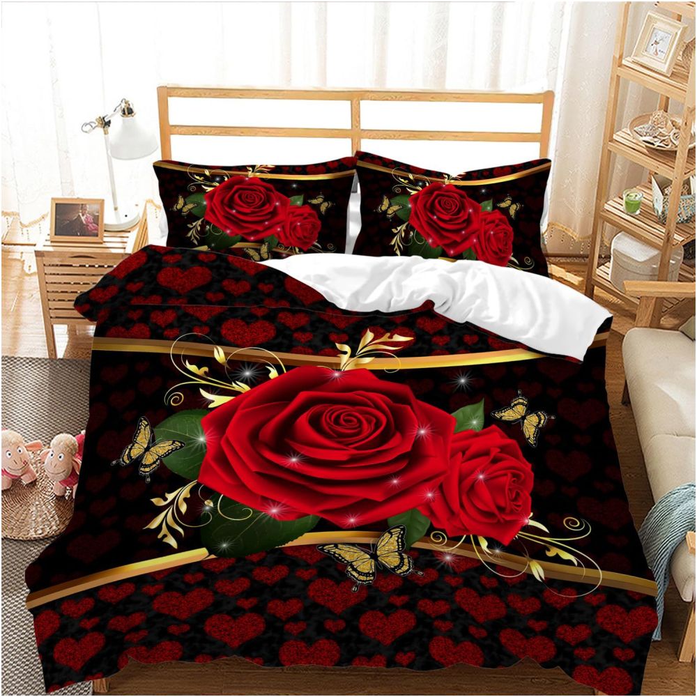 Nestfyhome Romantic Rose Gold Floral Print Down Duvet Cover – Cross-Border All-Season Bedding, Soft Bedroom & Guest Room Decor
