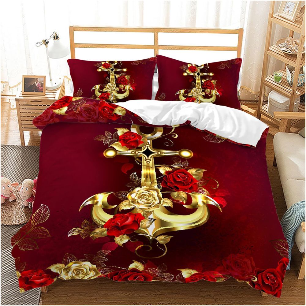 Nestfyhome Romantic Rose Gold Floral Print Down Duvet Cover – Cross-Border All-Season Bedding, Soft Bedroom & Guest Room Decor