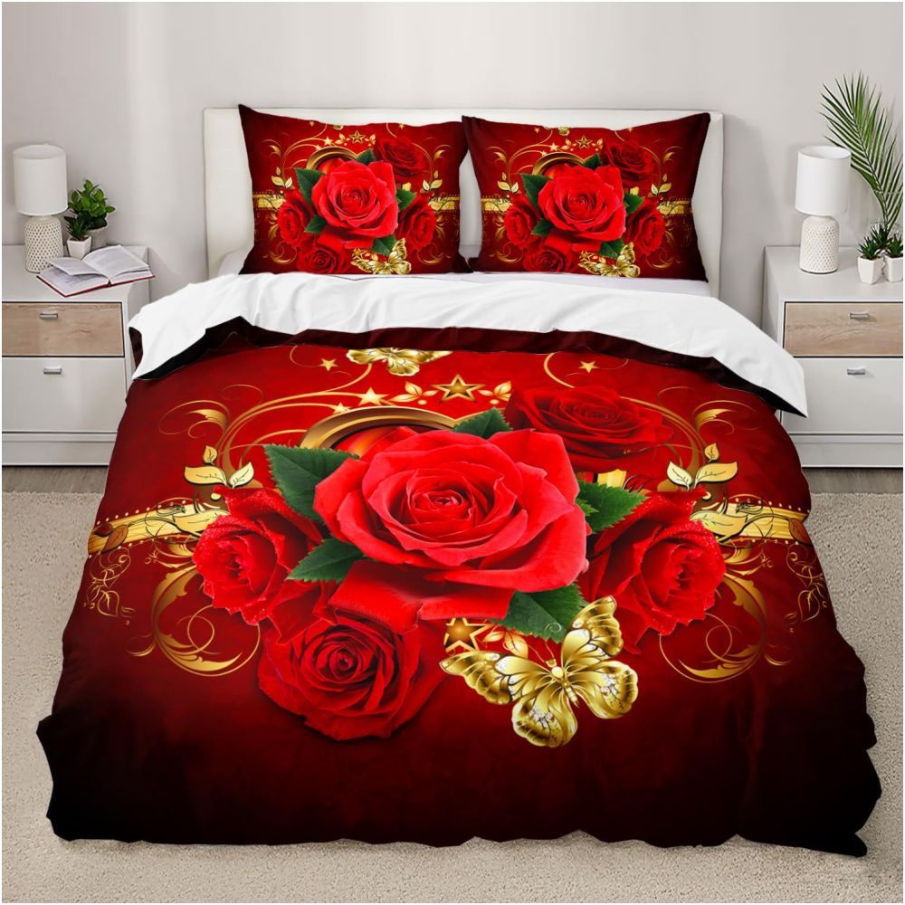 Nestfyhome Romantic Rose Gold Floral Print Down Duvet Cover – Cross-Border All-Season Bedding, Soft Bedroom & Guest Room Decor