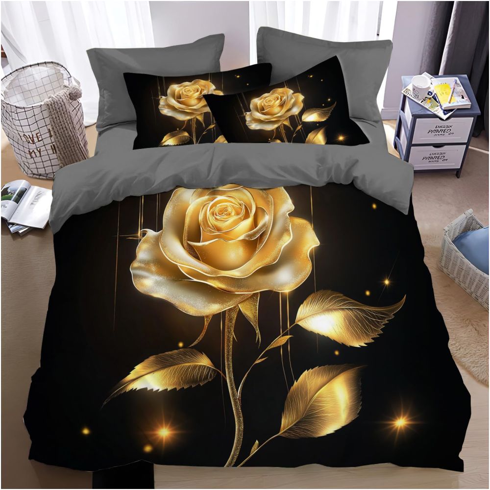 Nestfyhome Romantic Rose Gold Floral Print Down Duvet Cover – Cross-Border All-Season Bedding, Soft Bedroom & Guest Room Decor