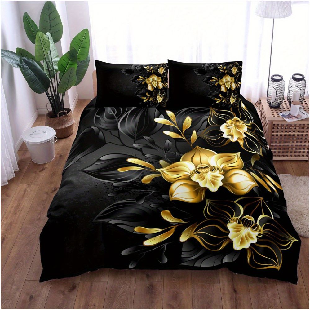 Nestfyhome Romantic Rose Gold Floral Print Down Duvet Cover – Cross-Border All-Season Bedding, Soft Bedroom & Guest Room Decor