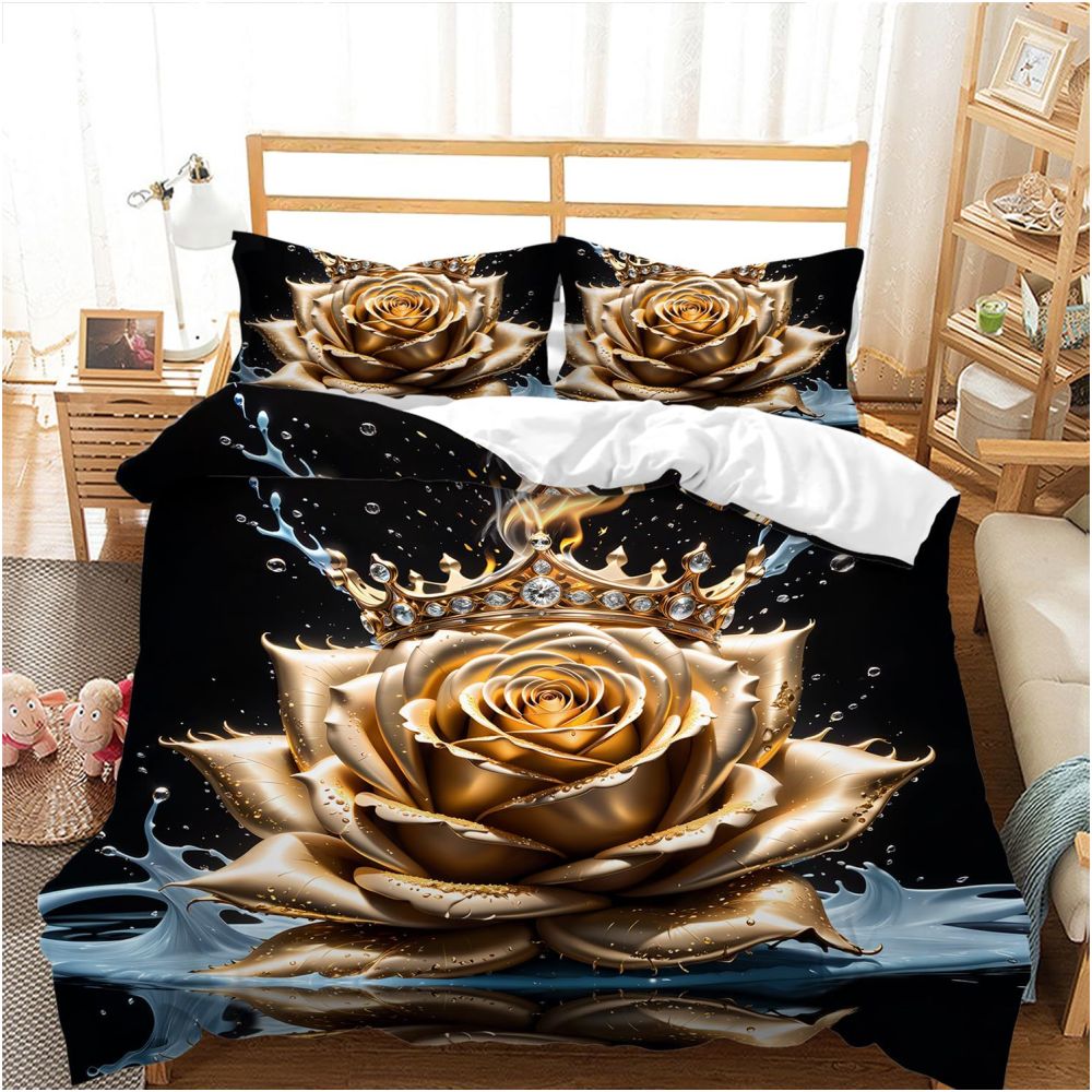 Nestfyhome Romantic Rose Gold Floral Print Down Duvet Cover – Cross-Border All-Season Bedding, Soft Bedroom & Guest Room Decor