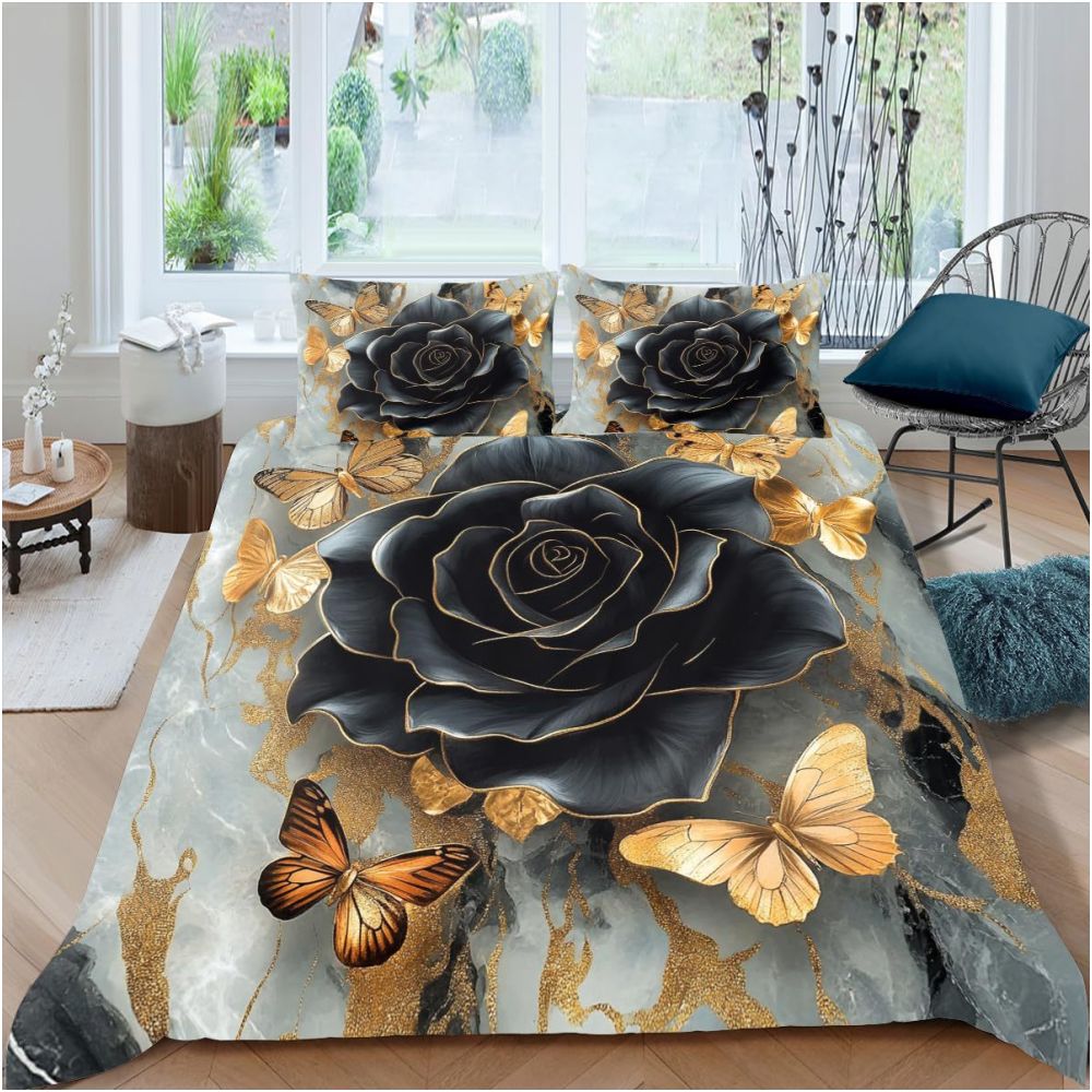Nestfyhome Romantic Rose Gold Floral Print Down Duvet Cover – Cross-Border All-Season Bedding, Soft Bedroom & Guest Room Decor