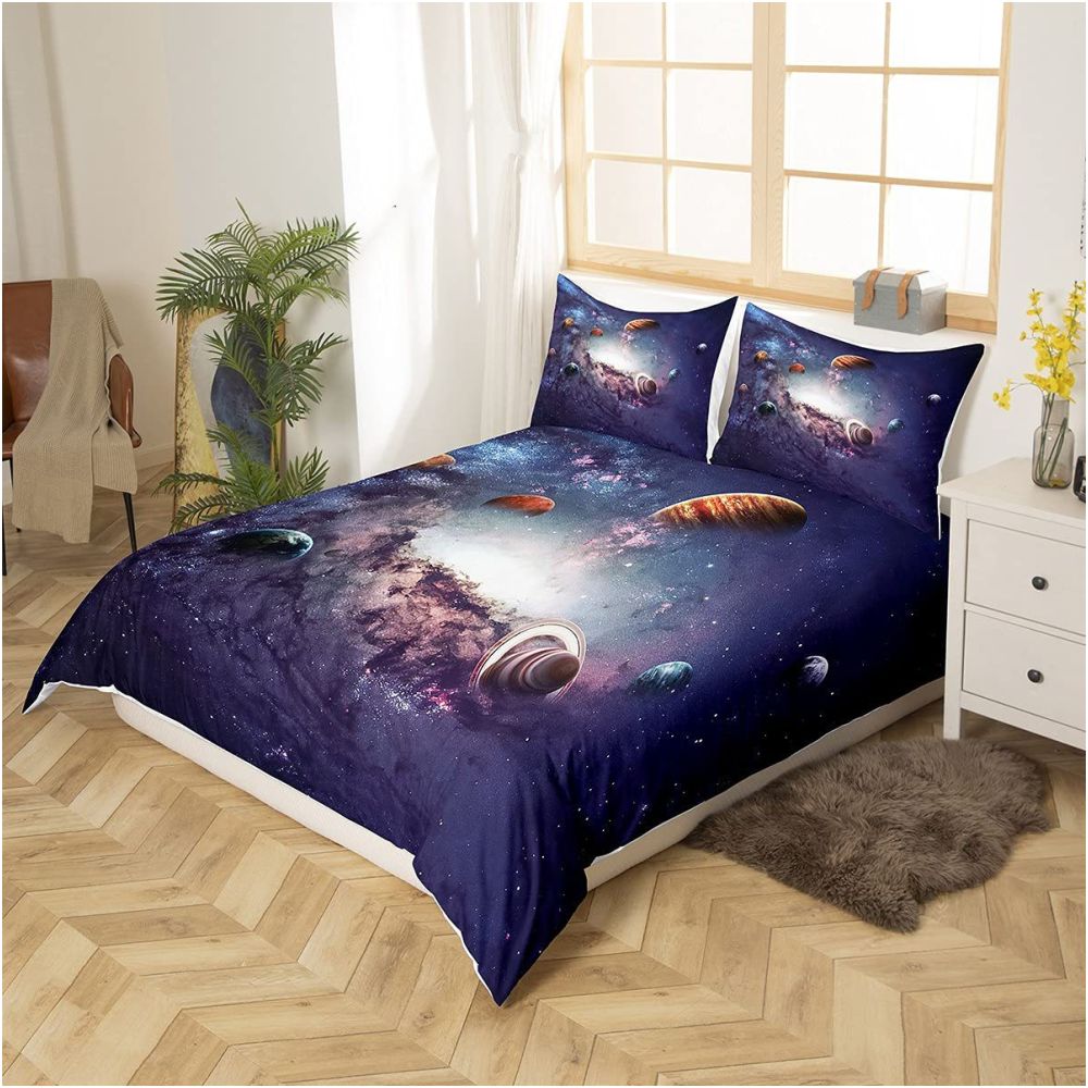 Cross border Starry Sky Down Duvet Cover Set Galaxy and Universe Print Three Piece Bedding Set for Teenagers and Children image 2