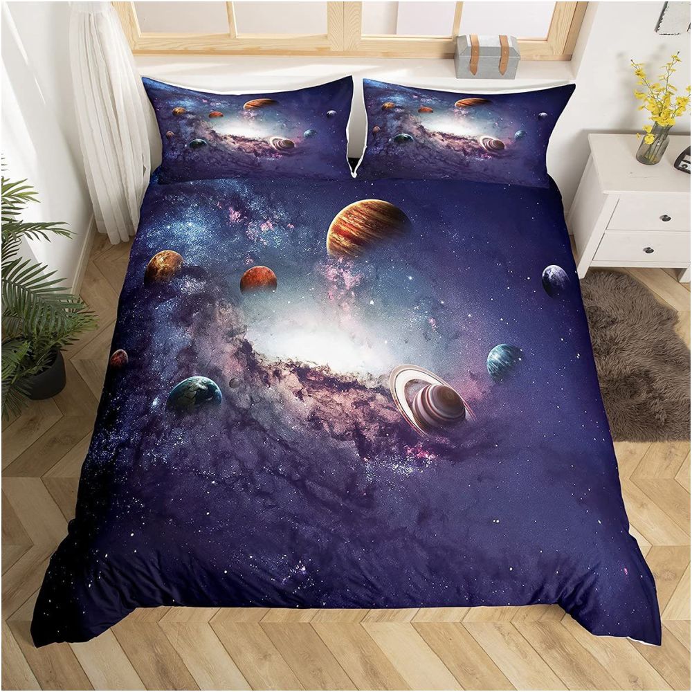 Cross border Starry Sky Down Duvet Cover Set Galaxy and Universe Print Three Piece Bedding Set for Teenagers and Children image 3