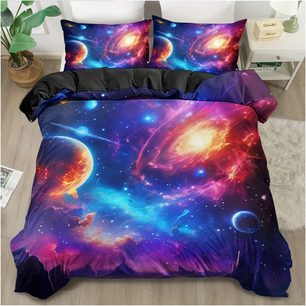 Nestfyhome Cross-Border Starry Sky Down Duvet Cover Set – Galaxy and Universe Print, 3-Piece Bedding Set for Teenagers & Children