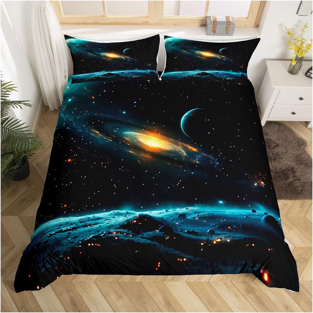 Nestfyhome Cross-Border Starry Sky Down Duvet Cover Set – Galaxy and Universe Print, 3-Piece Bedding Set for Teenagers & Children