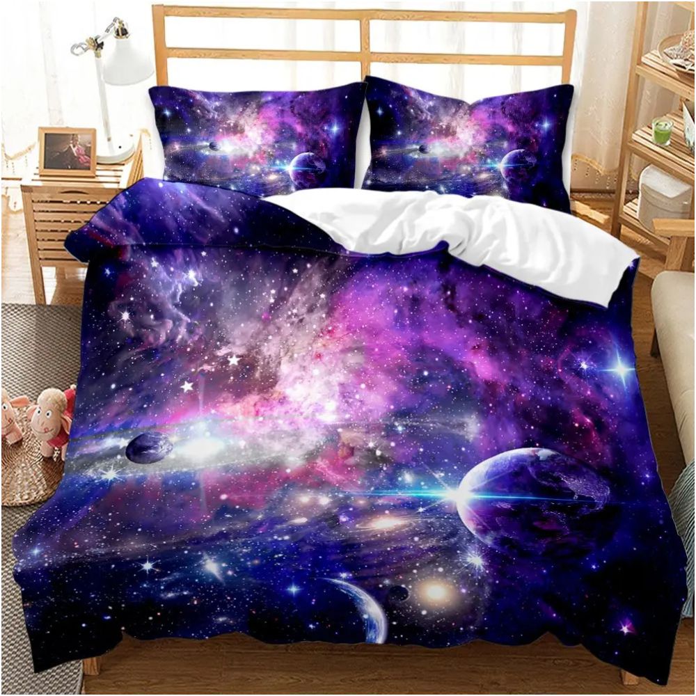 Nestfyhome Cross-Border Starry Sky Down Duvet Cover Set – Galaxy and Universe Print, 3-Piece Bedding Set for Teenagers & Children