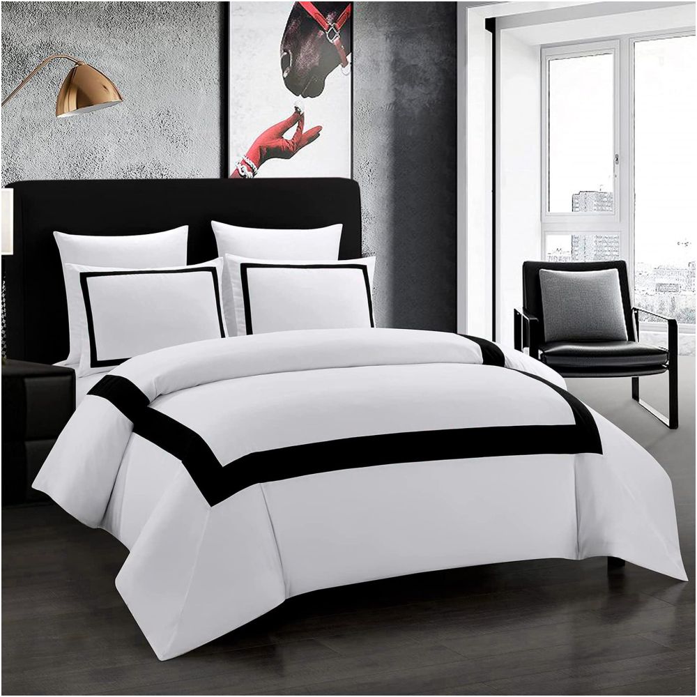 Black striped down duvet cover three piece hotel bedding set minimalist Nordic print duvet cover image 0