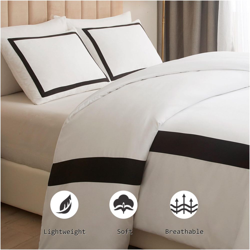 Black striped down duvet cover three piece hotel bedding set minimalist Nordic print duvet cover image 2