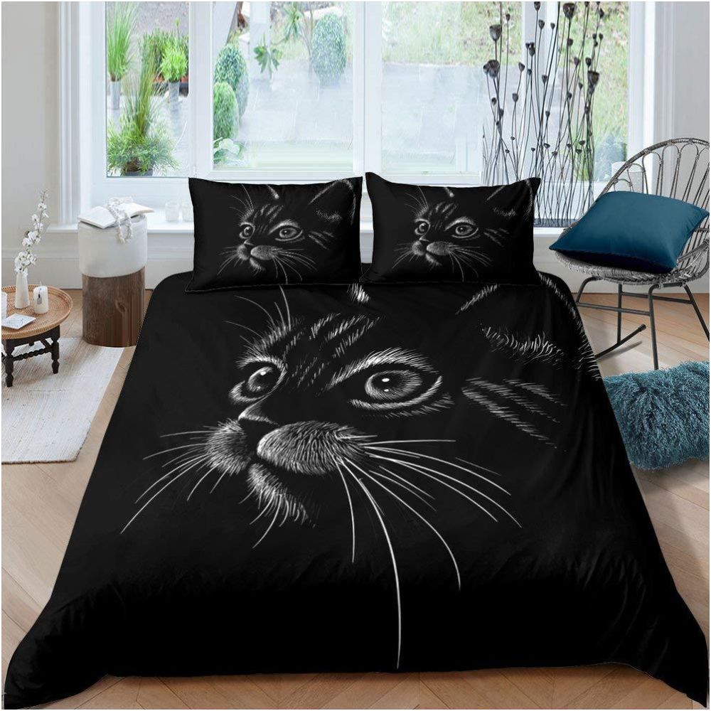 Nestfyhome Red Rose Black Cat Digital Print Down Duvet Cover Set – Suitable for Bedroom Decoration & Bedding, Cross-Border Trade