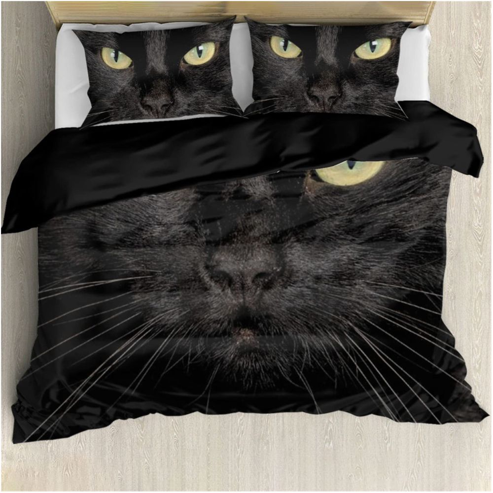 Nestfyhome Red Rose Black Cat Digital Print Down Duvet Cover Set – Suitable for Bedroom Decoration & Bedding, Cross-Border Trade