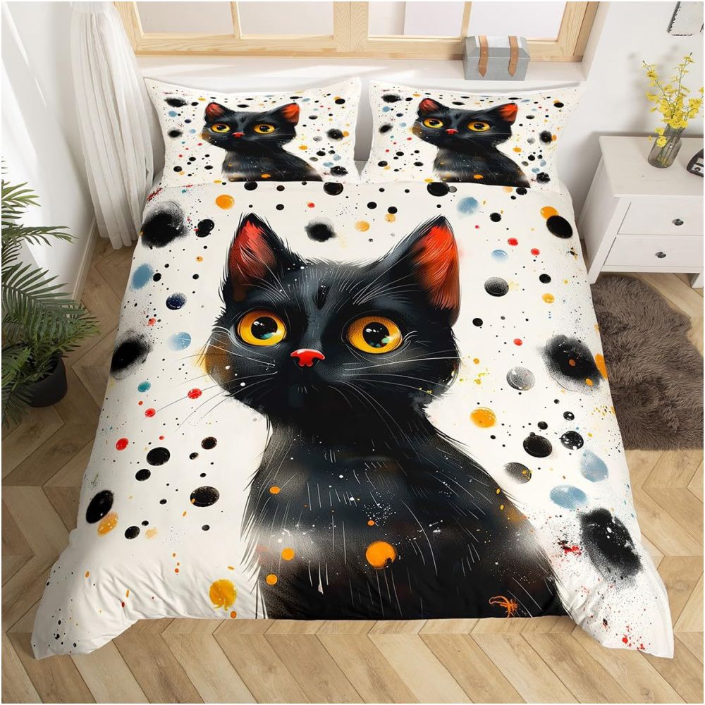 Nestfyhome Red Rose Black Cat Digital Print Down Duvet Cover Set – Suitable for Bedroom Decoration & Bedding, Cross-Border Trade