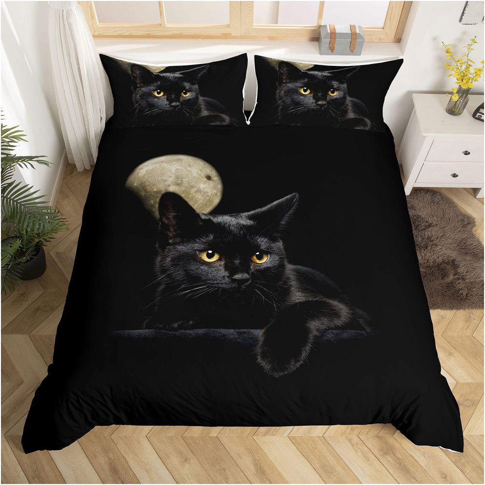 Nestfyhome Red Rose Black Cat Digital Print Down Duvet Cover Set – Suitable for Bedroom Decoration & Bedding, Cross-Border Trade