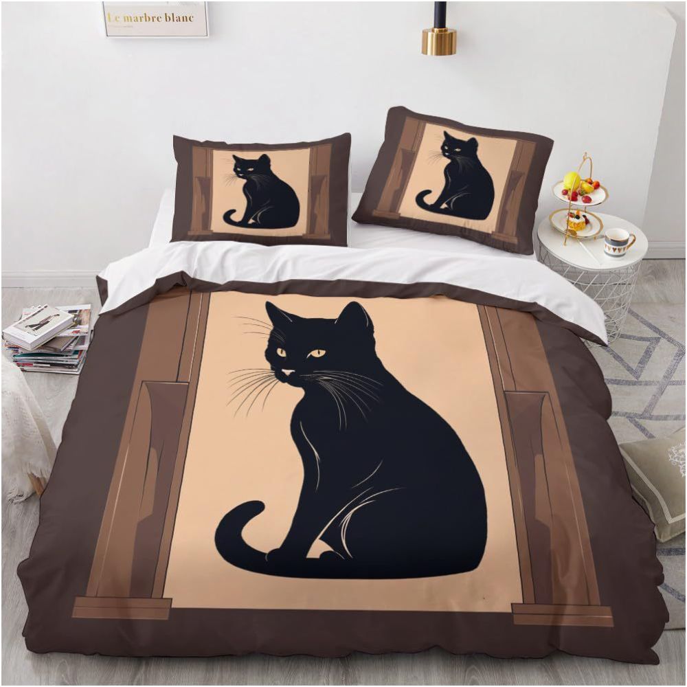 Nestfyhome Red Rose Black Cat Digital Print Down Duvet Cover Set – Suitable for Bedroom Decoration & Bedding, Cross-Border Trade