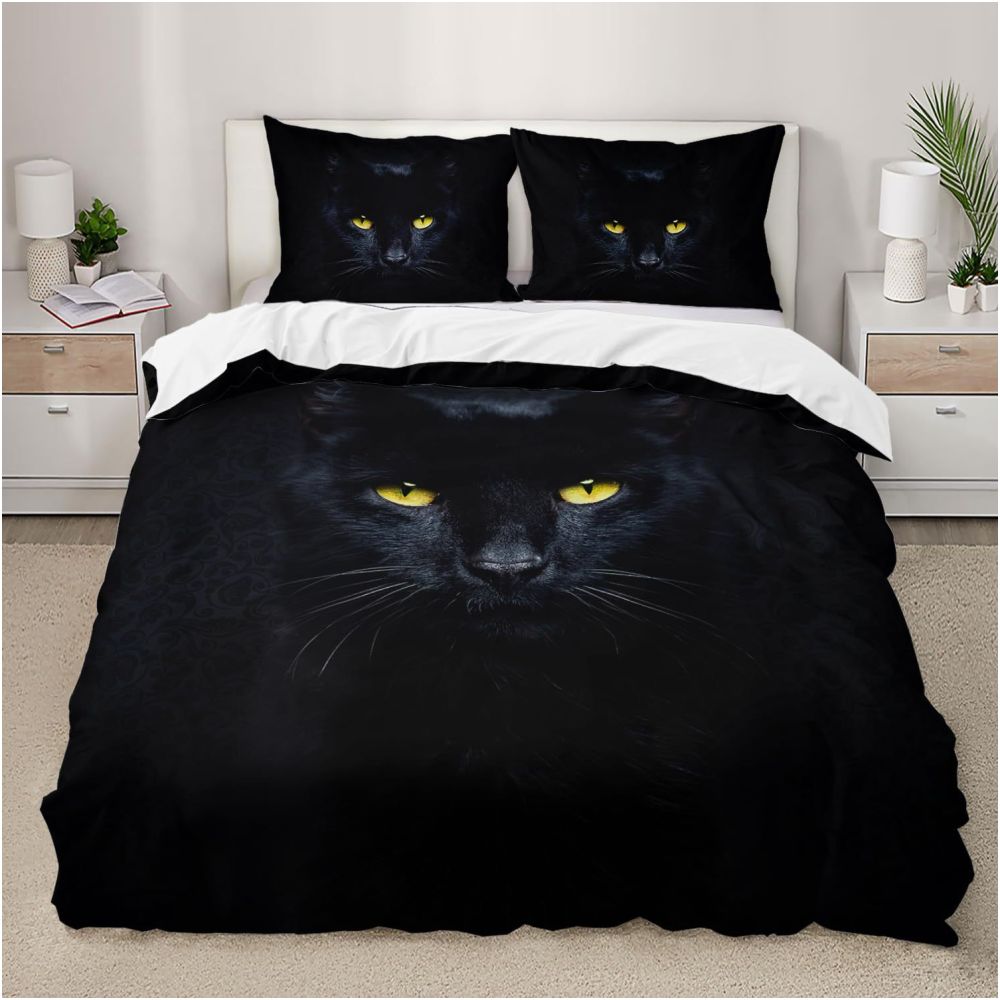 Nestfyhome Red Rose Black Cat Digital Print Down Duvet Cover Set – Suitable for Bedroom Decoration & Bedding, Cross-Border Trade