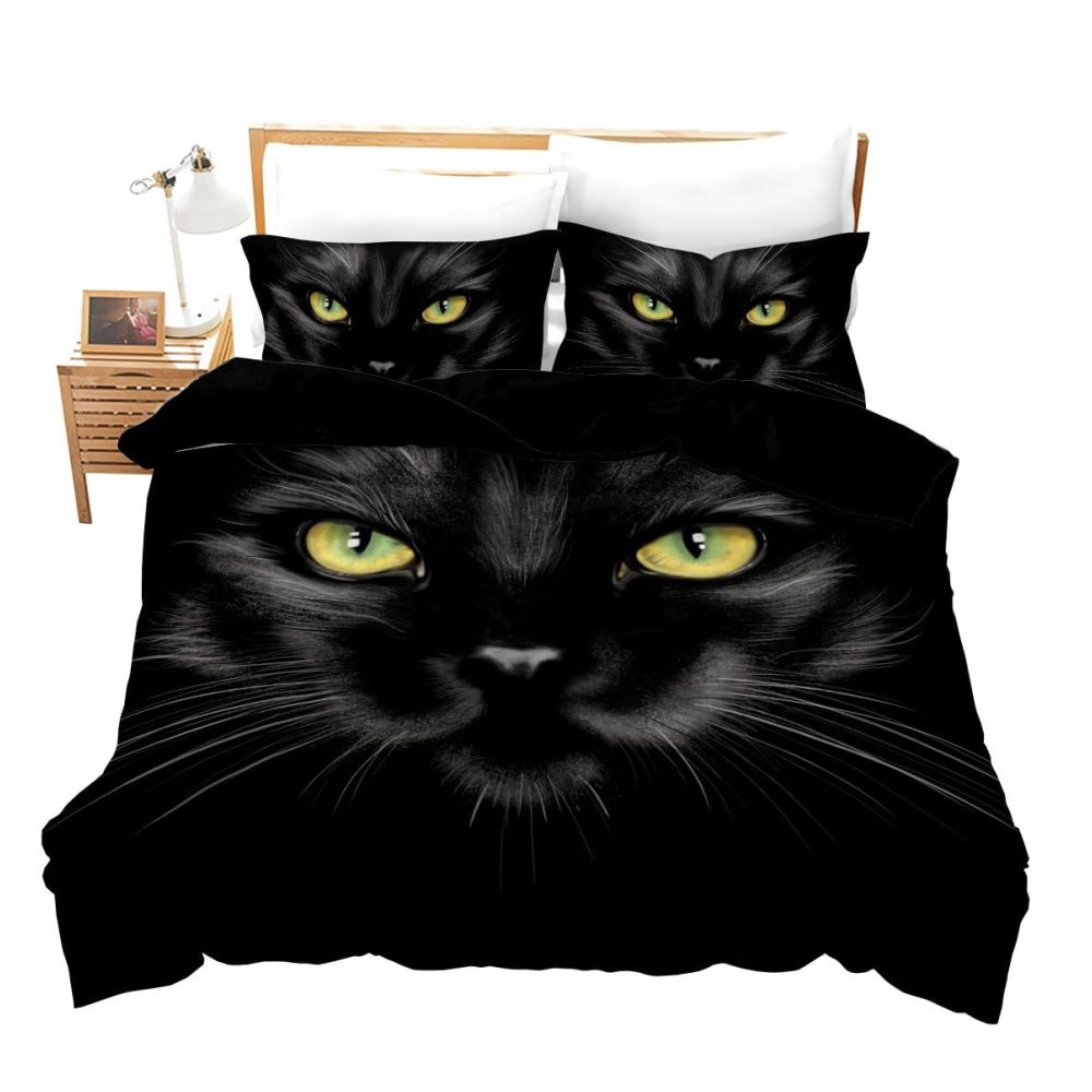 Nestfyhome Red Rose Black Cat Digital Print Down Duvet Cover Set – Suitable for Bedroom Decoration & Bedding, Cross-Border Trade