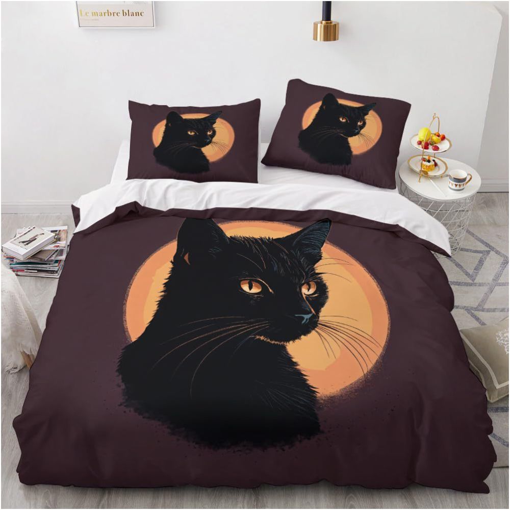 Nestfyhome Red Rose Black Cat Digital Print Down Duvet Cover Set – Suitable for Bedroom Decoration & Bedding, Cross-Border Trade
